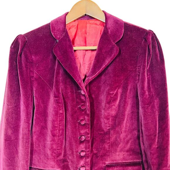 Vintage 70s MJ Concepts in Sportswear Velvet Blazer Jacket Coat Maroon - S - Picture 2 of 8